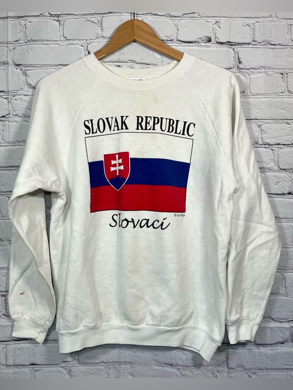 Vintage Hanes Activewear Slovak Republic Sweatshirt Mens Large White Made In USA